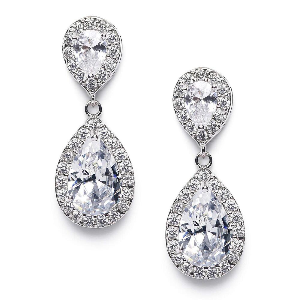 Teardrop Dangle Earrings for Brides,Cubic Zirconia Drop Earrings for